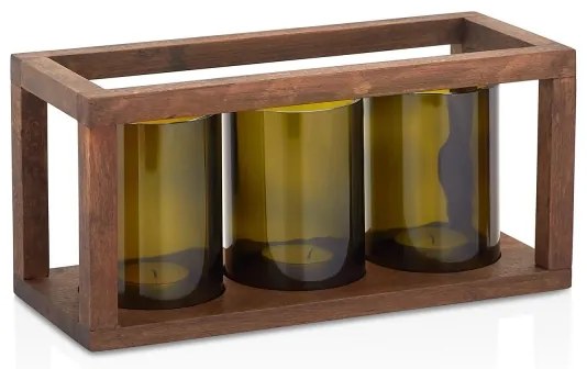 Svietnik 13x28 cm drevo/sklo