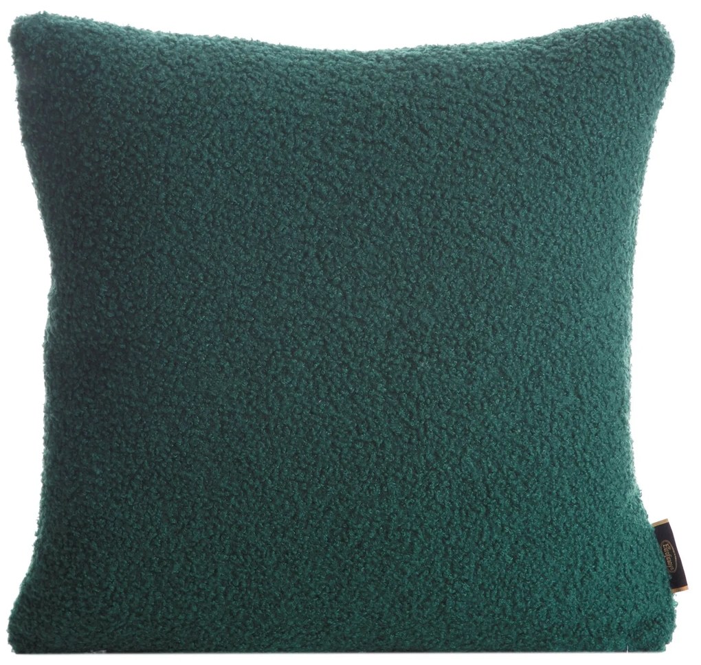 CHLPATÁ DEKORAČNÁ OBLIEČKA NA VANKÚŠ BUKLA 45X45 CM TMAVOZELENÁ