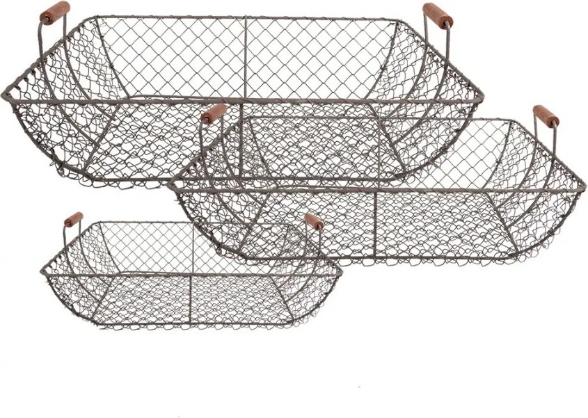 Sada úložných košů 3 40x34x15 / 36x30x14 / 32x26x13 cm Hnědé železné obdélníkové kuchyňské koše - 15,00 cm