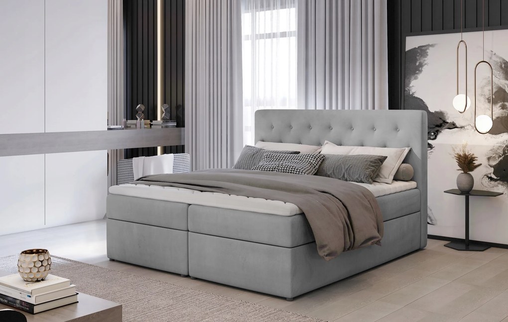 Manželská posteľ Boxspring 180 cm Larra (svetlosivá) (s matracom)