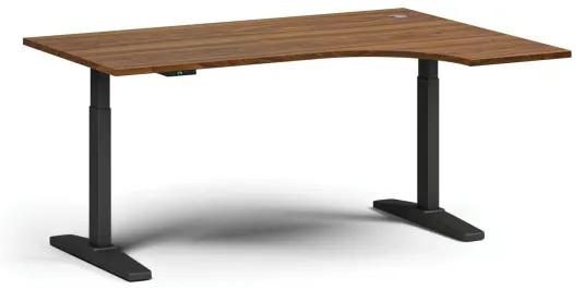 Výškovo nastaviteľný stôl, elektrický, 675-1325 mm, rohový pravý, doska 1600x1200 mm, čierna podnož, orech