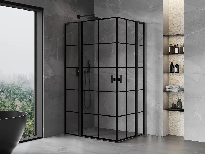 Mexen, Mexen Mist L Duo výklopný sprchový kút 115 x 100 cm, čierna mriežka - 8A4L-115L-100P-70-77