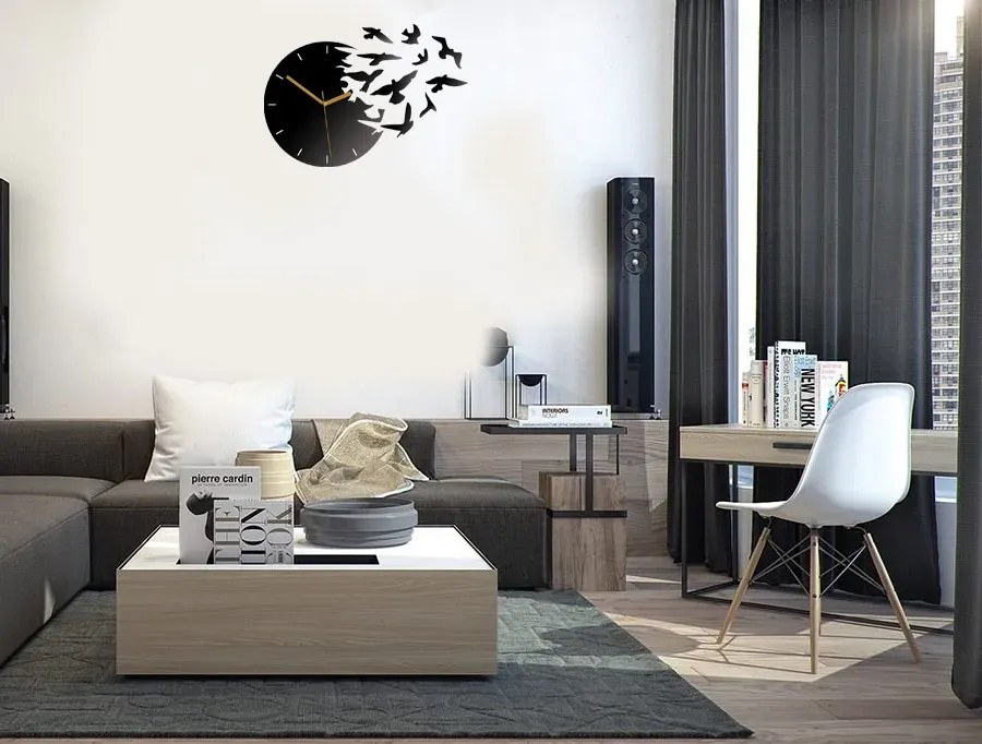 3D nalepovacie hodiny Swallows čierne