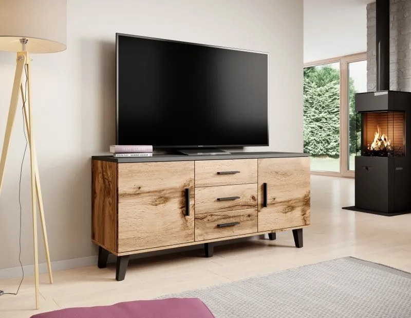TV stolík Lotta II 150 cm dub wotan/čierny