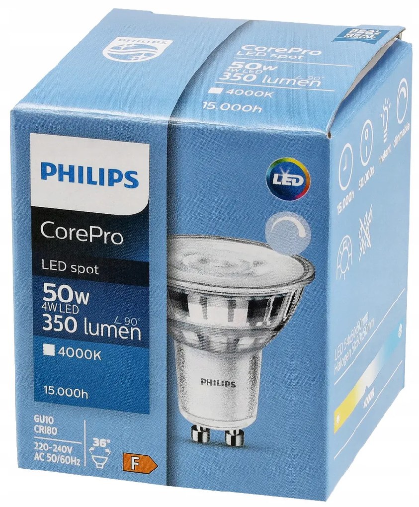 LED žiarovka Philips GU10 - 4W - 350 Lm 36 ° - neutrálna biela - CorePro Premium