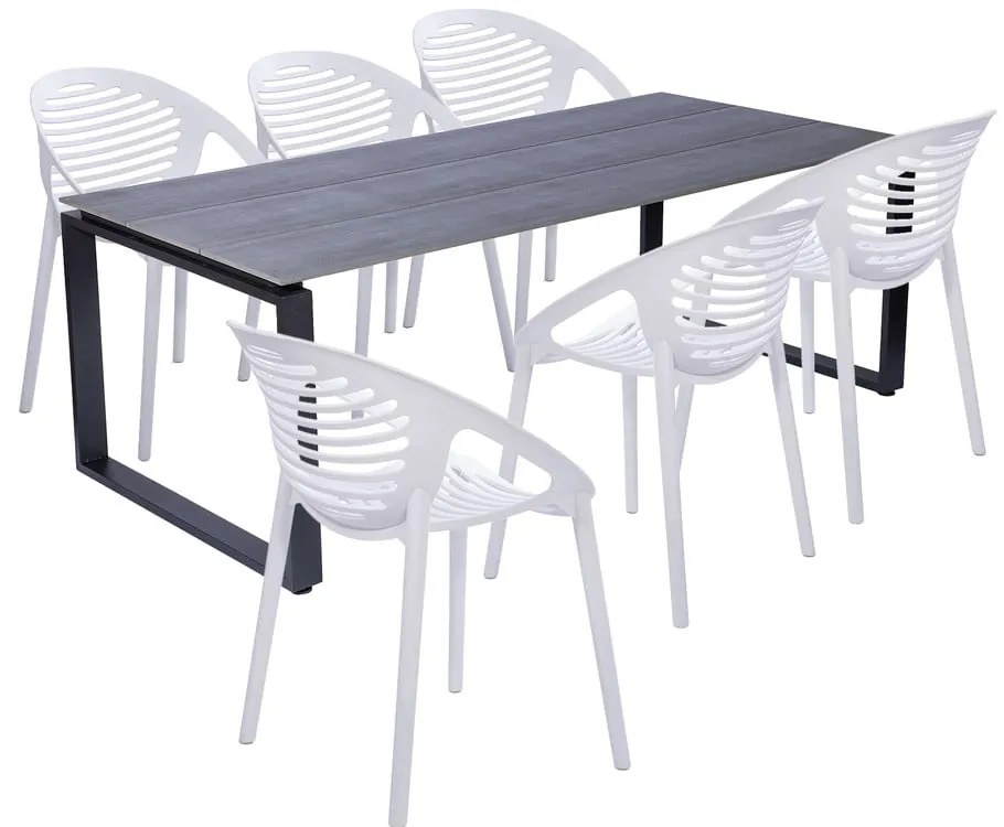 Záhradná jedálenská súprava pre 6 osôb s bielou stoličkou Joanna a stolom Strong, 210 x 100 cm