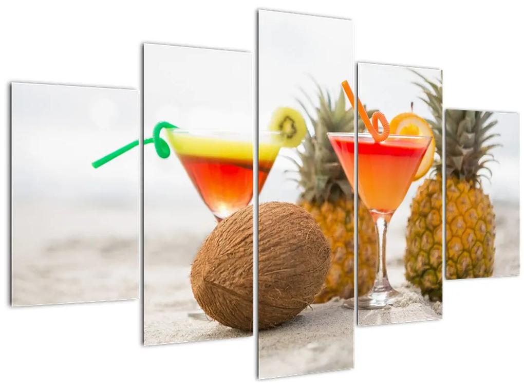 Obraz ananásov a pohárov na pláži (150x105 cm)
