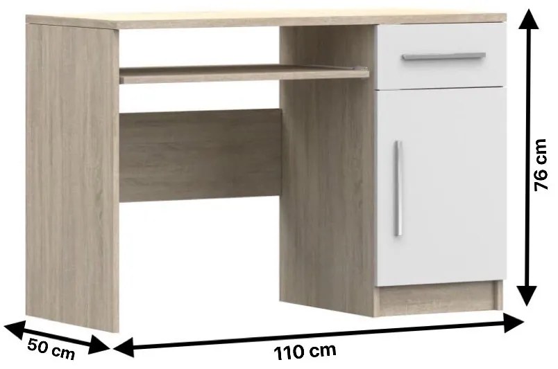 Písací stôl OMEGA 110 cm dub sonoma/biely