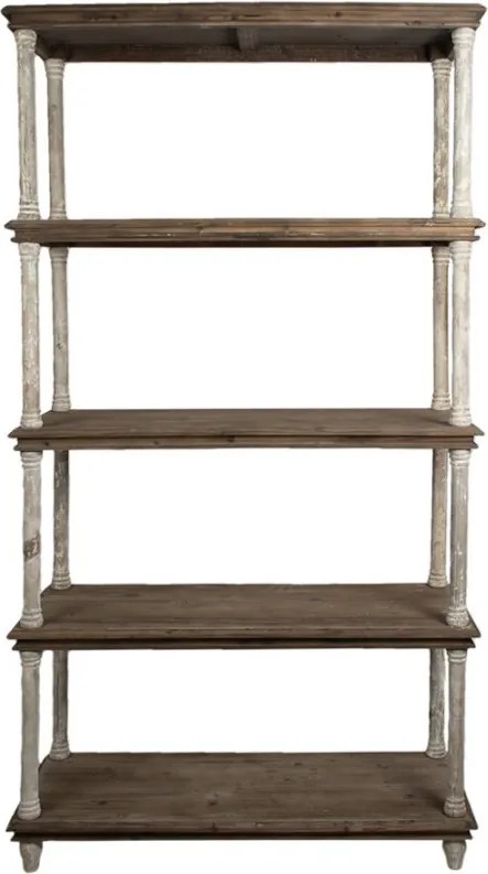Bielo-hnedý antik drevený konzolový regál Bookrino - 110*40*210 cm