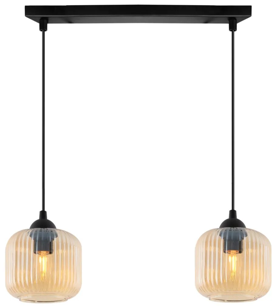 Závesné svietidlo Riffle, 2x medové sklenené tienidlo