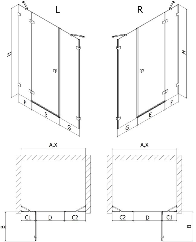 Mexen Lunar, pravé otočné sprchové dvere 140 cm, 8mm číre sklo, biely profil, 834S-140-050-20-00-P