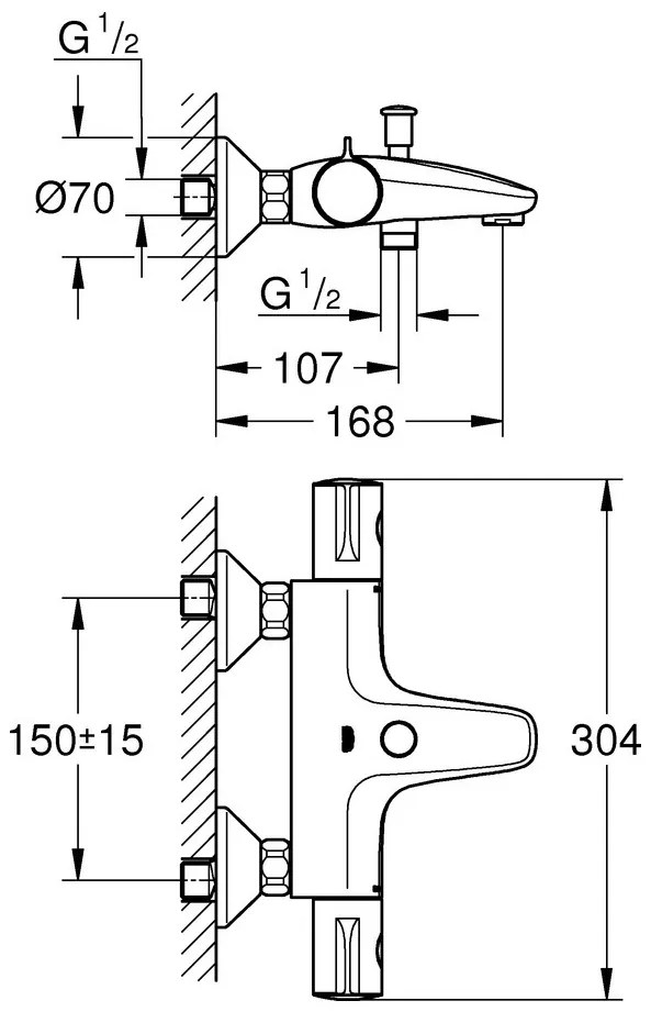 GROHE Grohtherm 800 - Termostatická vaňová batéria, chróm 34567000