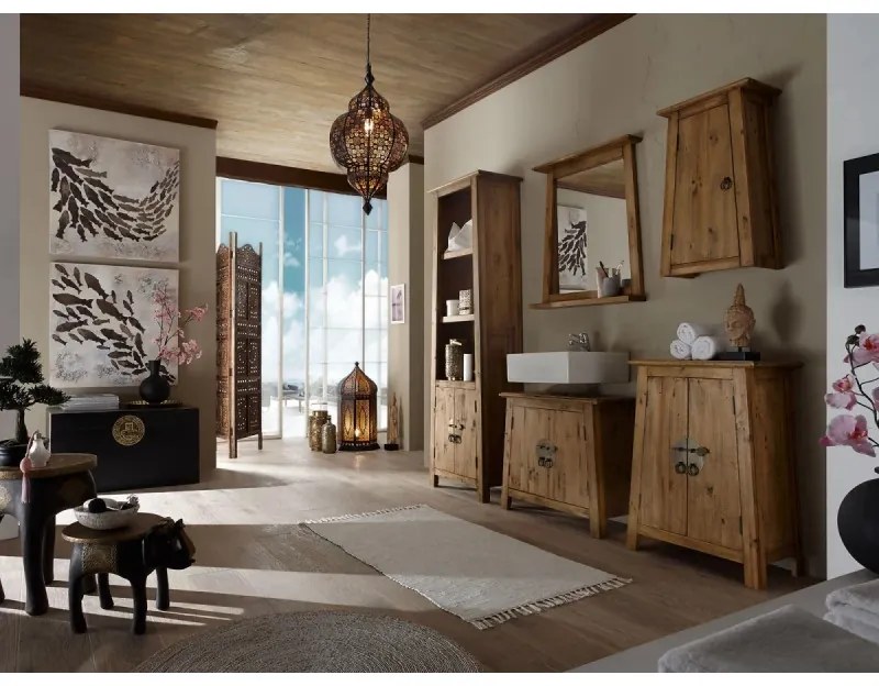 furniture-nabytek.cz - Masívna sada kúpeľňového nábytku Rangoon z recyklovanej borovice, lakovaná, hnedá