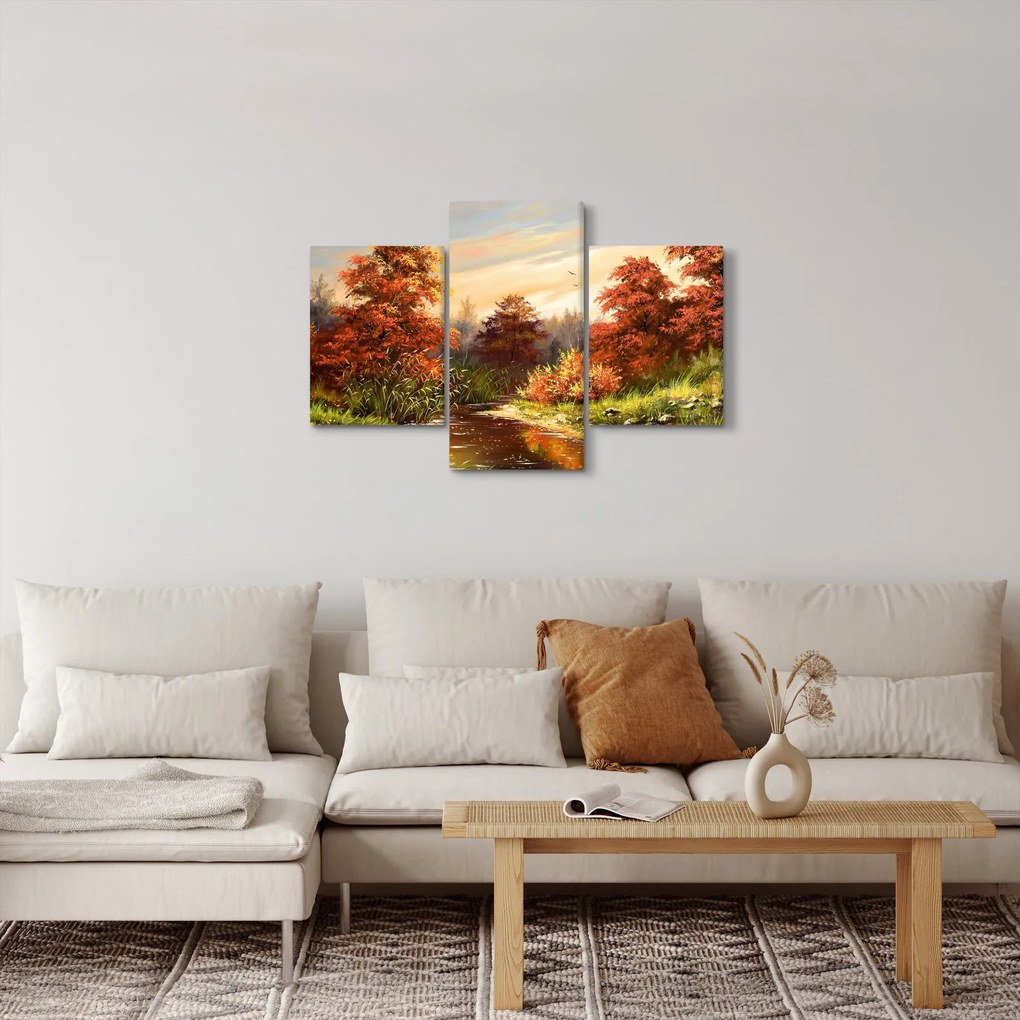 Obraz rieky v jesennej krajine, olejomaľba (90x60 cm)