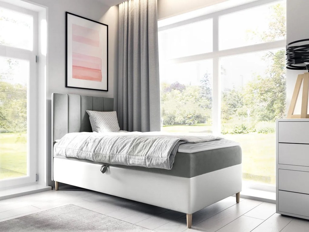 Kontinentálna posteľ Junior Kamire 1, Strana: ľavá, Rozmer postele: 80x200, Dostupné poťahy: ekokoža Soft 017 (biela) + Fresh 01