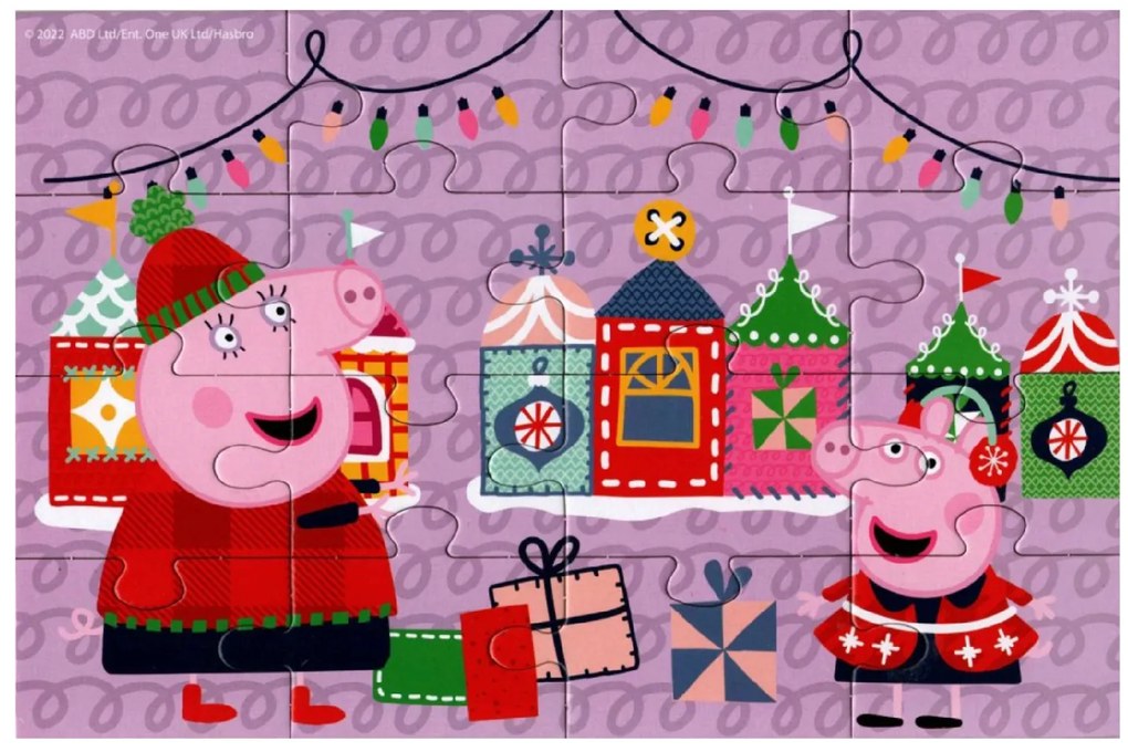 Detské puzzle 4v1 PRASIATKO PEPPA a vianočná nálada, 19x29 cm