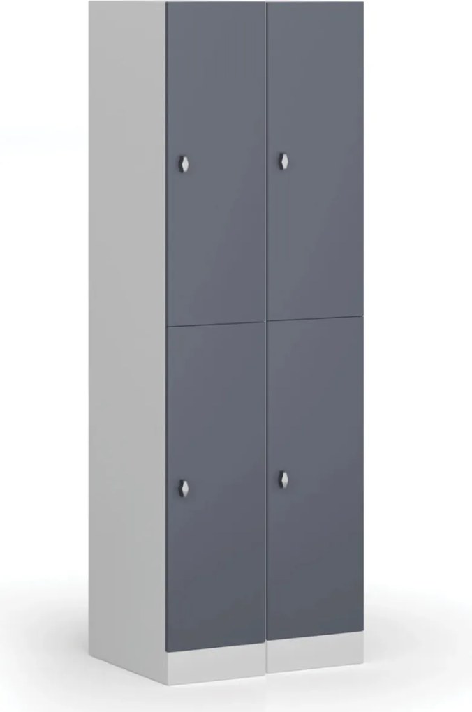 Šatníková skrinka S1 s úložnými boxmi, 2 boxy, 1850 x 300 x 500 mm, otočný zámok, tmavosivé dvere