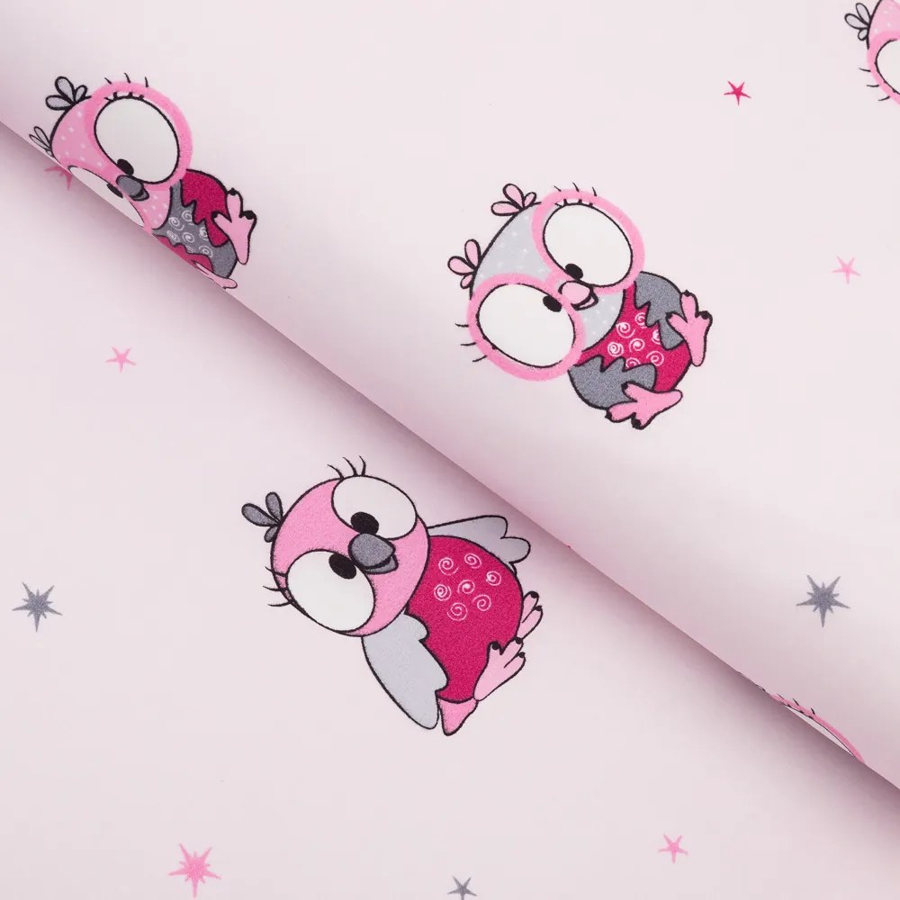 Biante Detský bavlnený štvorcový obrus Sandra SA-726 Ružové sovičky na bledo ružovom 90x90 cm