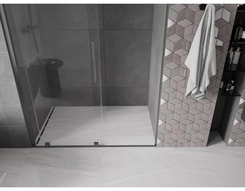 Mexen Velar, posuvné dvere do otvoru 160x200 cm, 8mm číre sklo, grafitová matná, 871-160-000-01-66