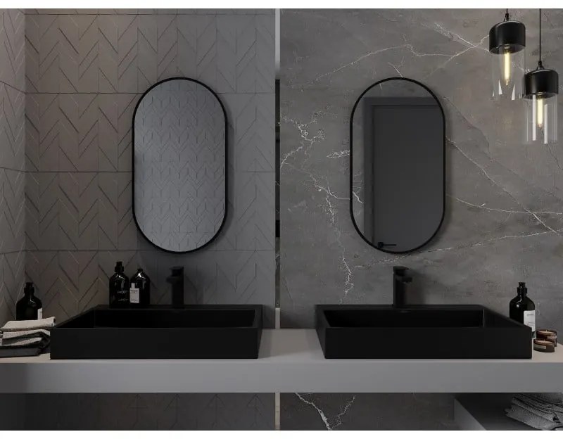 Mexen Loft, oválne kúpeľňové zrkadlo 75 x 40 cm, farba rámu čierna matná, 9851-075-040-000-70