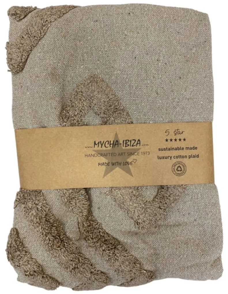 Pléd z recyklovanej bavlny MYCHA IBIZA 130x170 cm, béžový