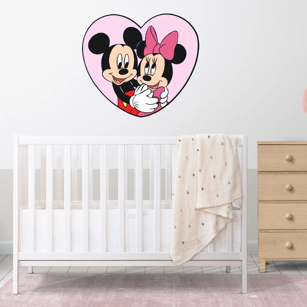 Mickey a Minnie v srdiečku - textilná nálepka na stenu