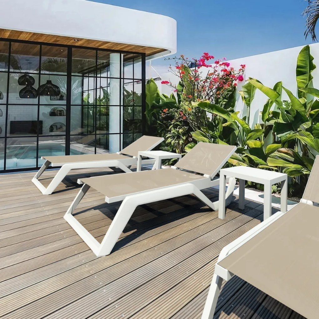 RIO PRO záhradné lehátko white/taupe