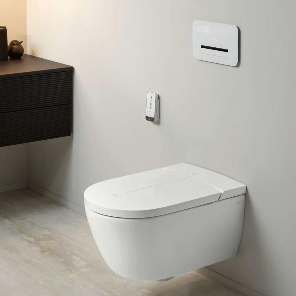 VILLEROY &amp; BOCH ViClean-I 100 elektronický bidet s keramikou, s hlbokým splachovaním bez vnútorného okraja, 385 x 595 mm, biela alpská, s povrchom CeramicPlus, V0E200R1