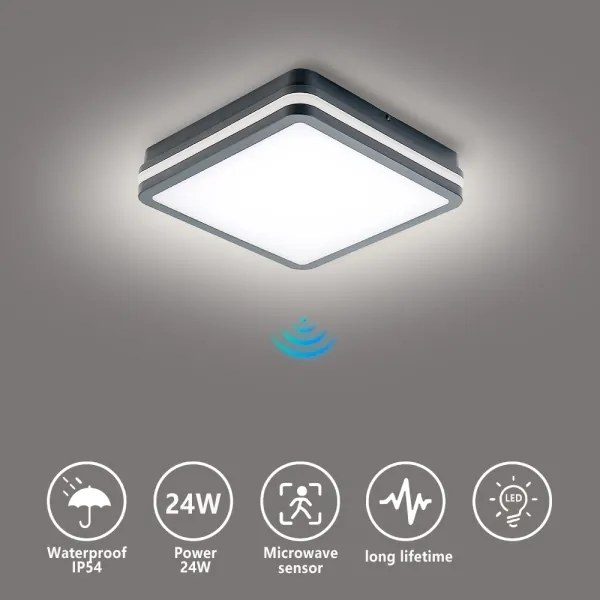 Brilagi - BENE LED vonkajšie svietidlo so senzorom, 24 W, 230 V, 26x26 cm, IP54