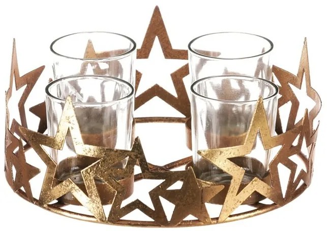 Adventný svietnik s kalíškami Hviezda, kov, zlatá, 18 x 18 x 8 cm