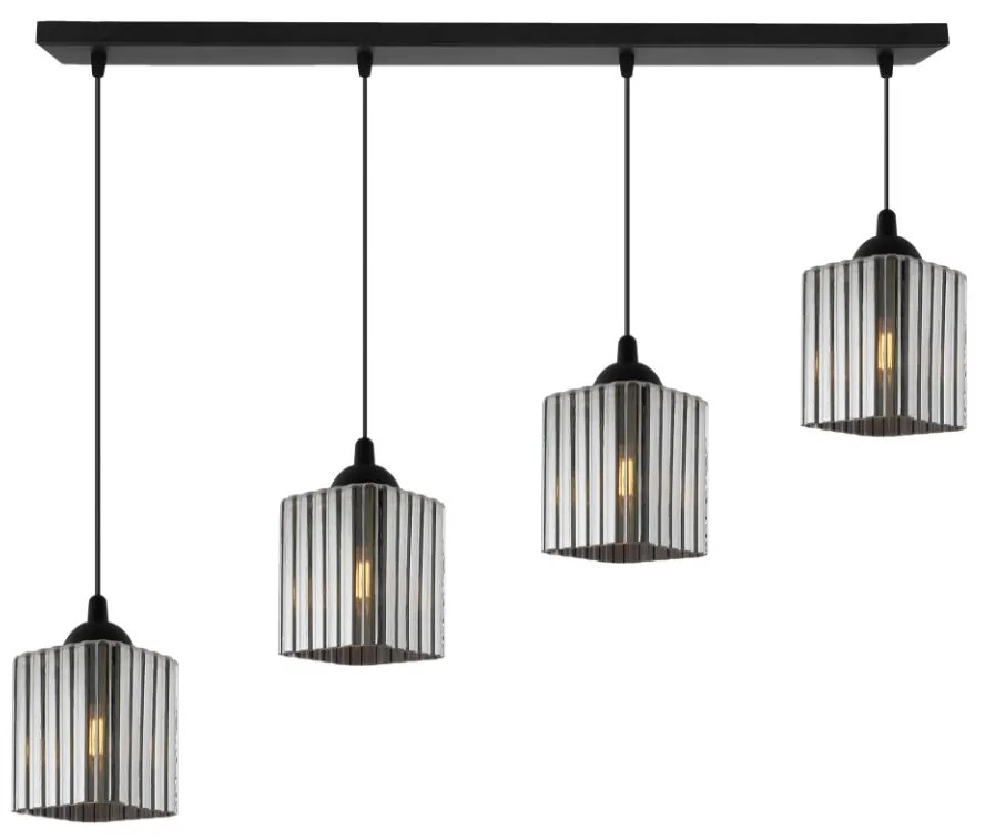 Závesné svietidlo Riffle Square, 4x grafitové sklenené tienidlo, b
