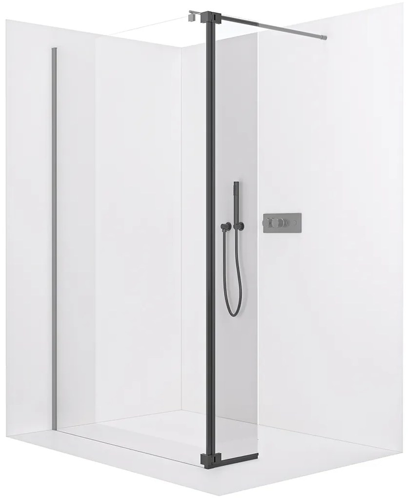 CERANO - Prídavný panel k sprchovej zástene Onyx - čierna matná, transparentné sklo - 30x200 cm, CER-CER-537352