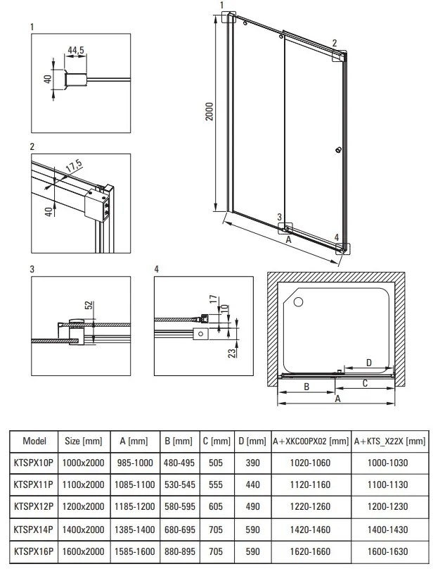 Deante Kerria Plus, posuvné sprchové dvere 140x200 cm, 6mm číre sklo, čierny profil, DEA-KTSPN14P