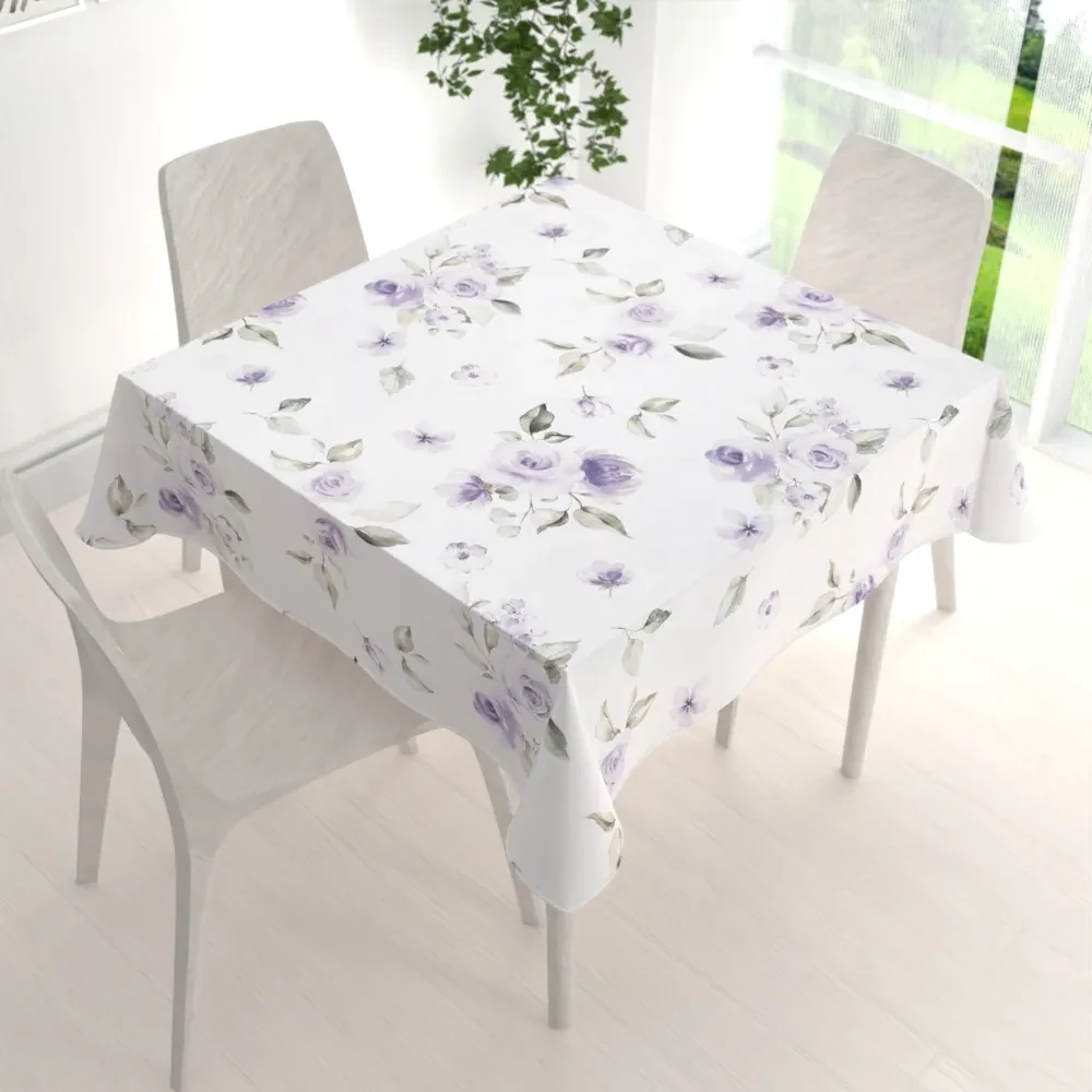 Biante Teflónový štvorcový obrus TF-024 Fialové ruže na bielom 130x130 cm