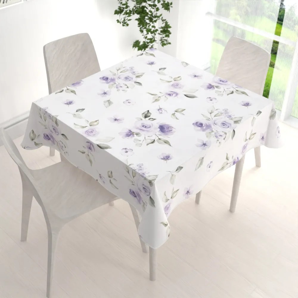 Biante Teflónový štvorcový obrus TF-024 Fialové ruže na bielom 70x70 cm