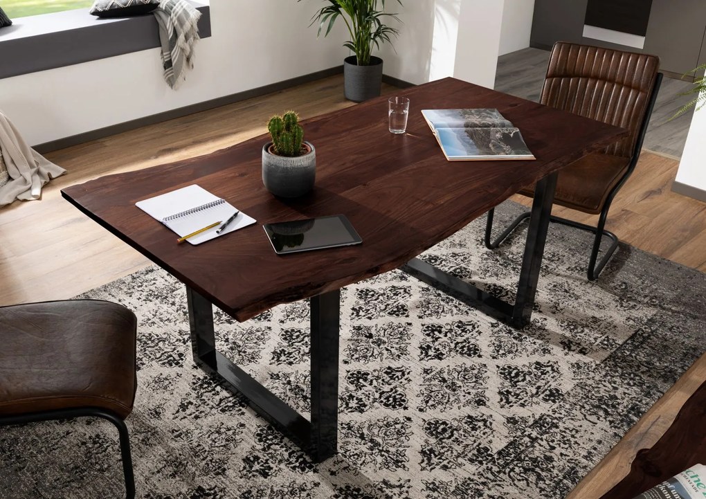 Masiv24 - METALL Jedálenský stôl s hnedými nohami 140x90, akácia, hnedá