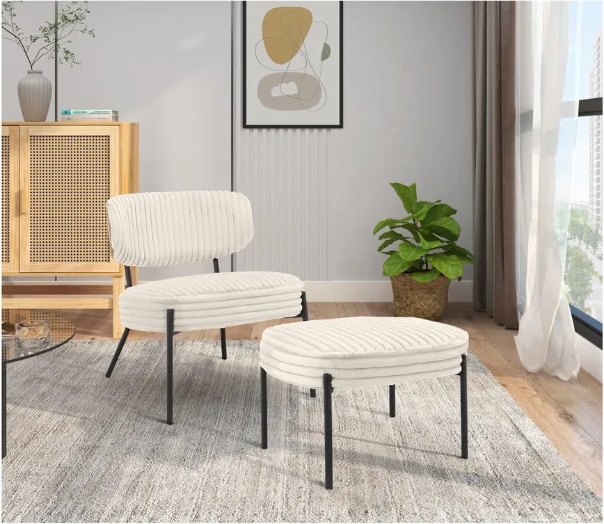 Krémovobiele menčestrové kreslo s podnožkou Jerry – Støraa