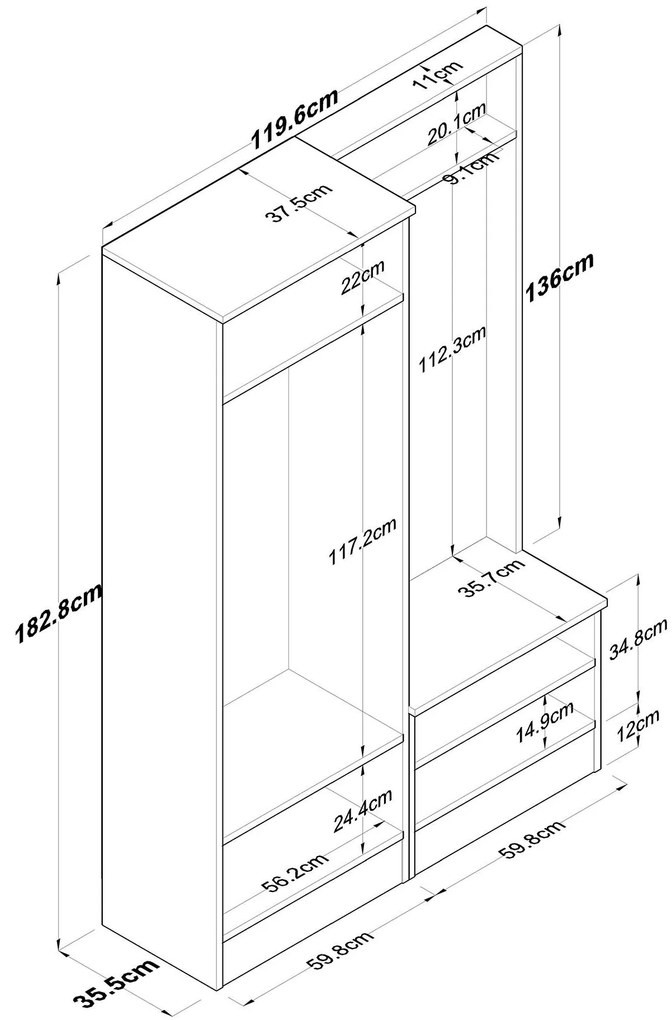 Predsieňová zostava Bivake 2 (biela + orech). Akcia -19%. Vlastná spoľahlivá doprava až k Vám domov. 1093973