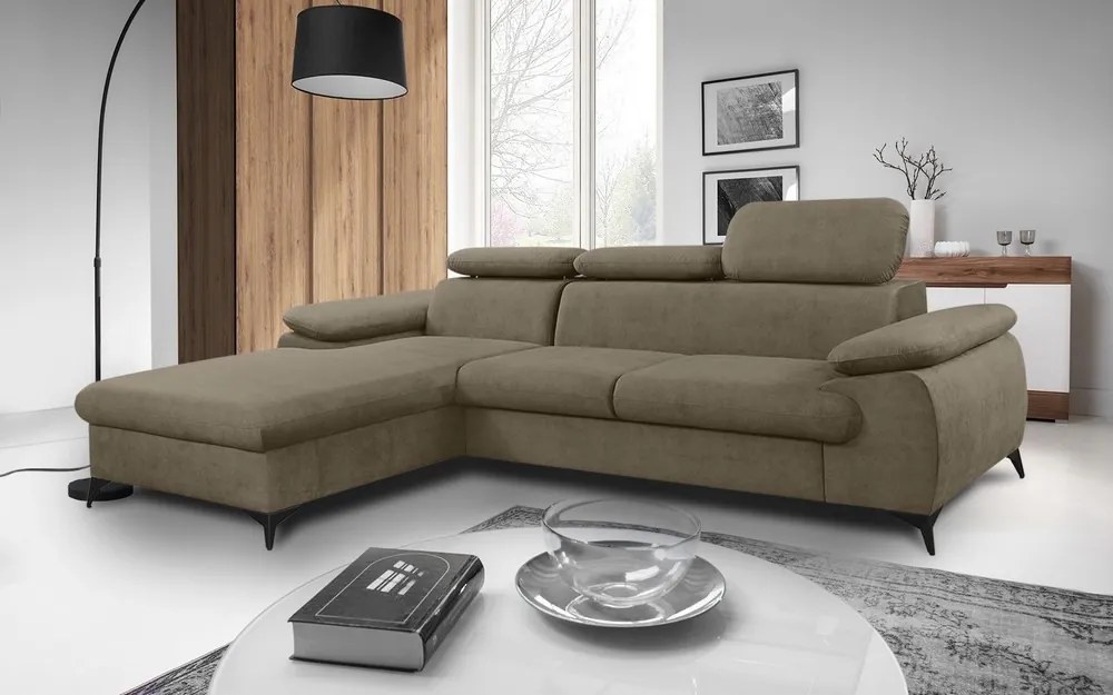Rohová sedacia súprava Scala, hnedá látka, ľavý roh