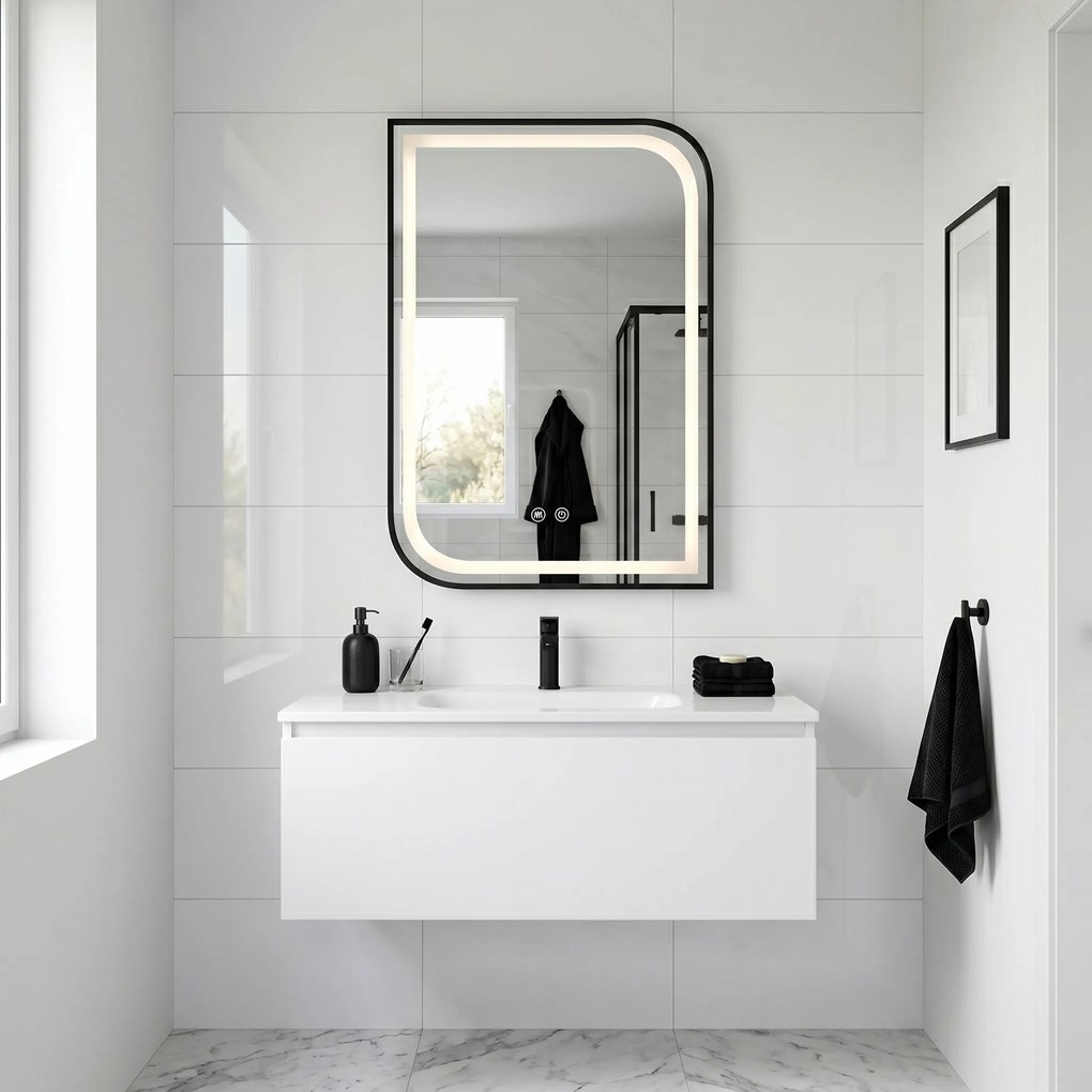 Rea Zone, LED zrkadlo, 60x80 cm, čierna matná, HOM-00208