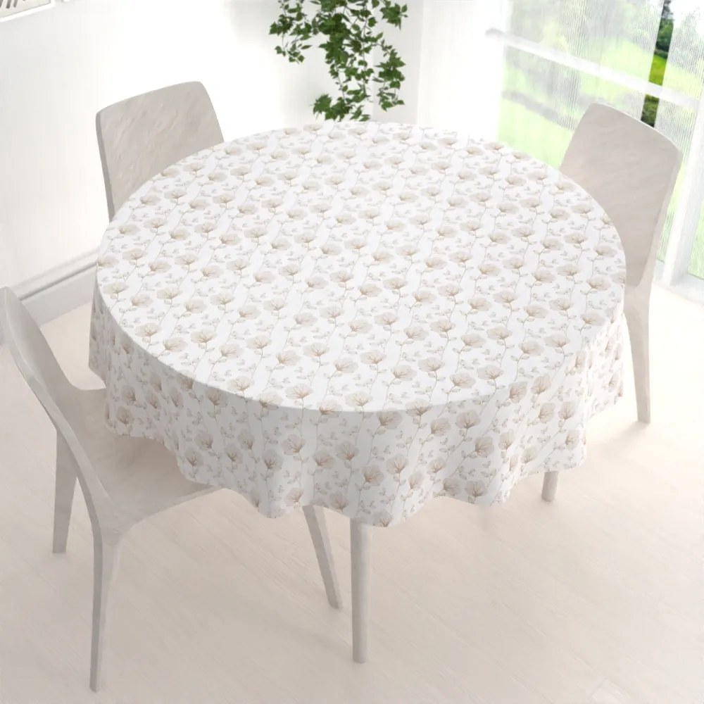Biante Bavlnený okrúhly obrus Sandra SA-252 Béžové poľné kvety Ø 120 cm