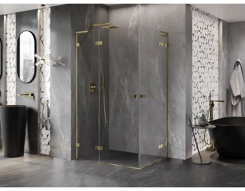 Mexen Lunar, L Duo výklopný sprchový kút 95 x 75 cm, 8mm číre sklo, zlatý profil, 834L-095L-075P-50-00