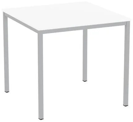 Jedálenský stôl Versys so strieborným podnožím RAL 9006, 80 x 80 x 74,3 cm, biely