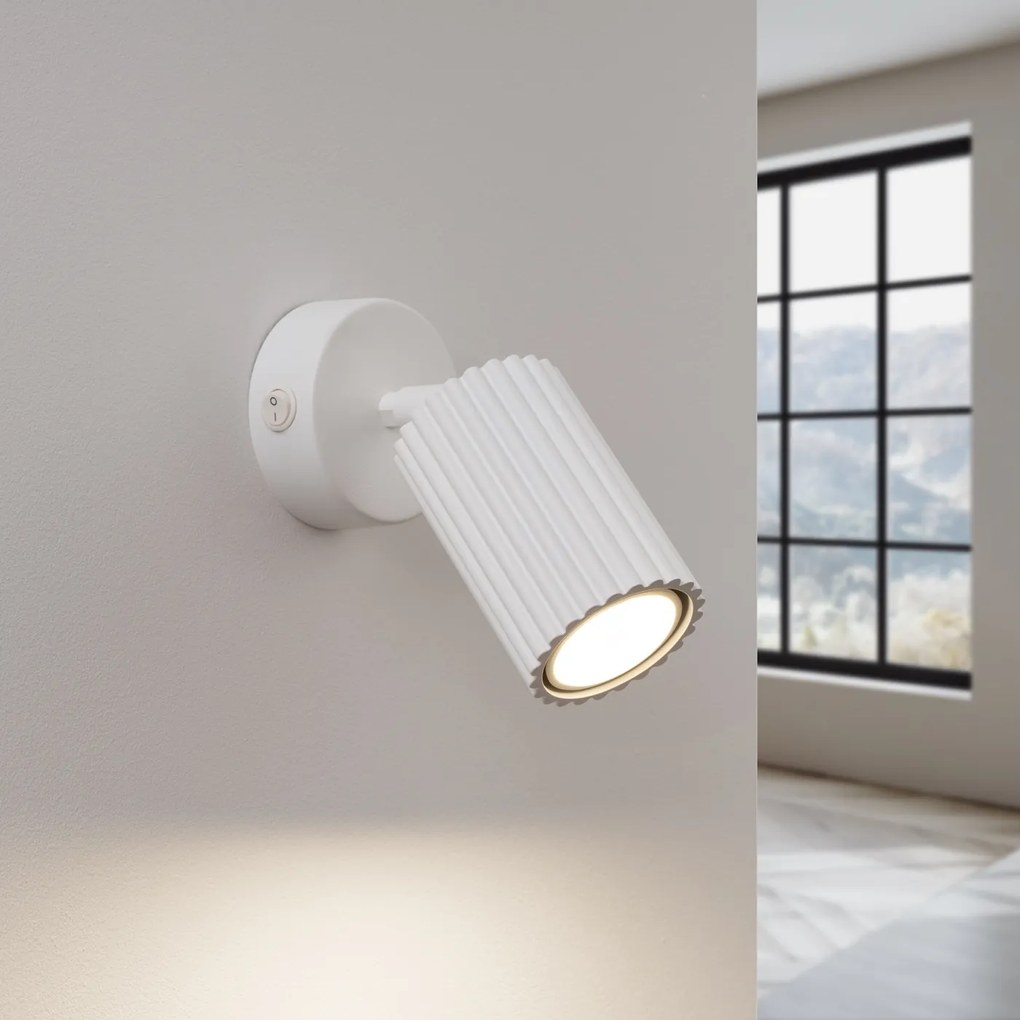 Bodové svietidlo Karbon, 1x biele kovové tienidlo, (možnosť polohovania), vypínač