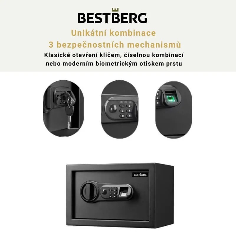 BestBerg BBSB-1F digitálny trezor na odtlačky prstov / 20 x 31 x 20 cm / čierny