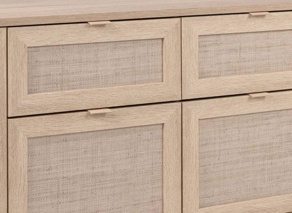 Široká komoda so zásuvkami Bali, dub sonoma/výplet