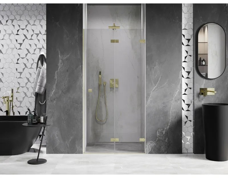 Mexen, Mexen Lunar-F pravé sklápacie sprchové dvere 75 cm, transparentné, brúsené zlaté - 836-075-000-55-00-P