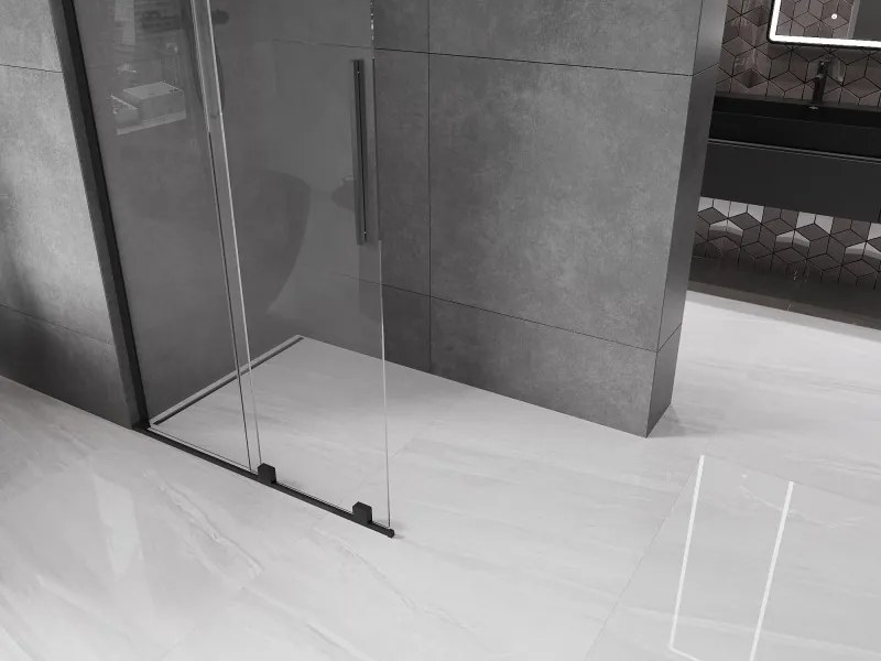 Mexen Velar L, posuvná sprchová zástena Walk-in 120 x 200 cm, 8mm číre sklo, čierna matná, 871-120-003-03-70