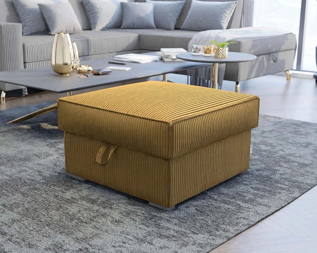 Horčicový taburet SMART COSARO s úložným priestorom 65x65 cm