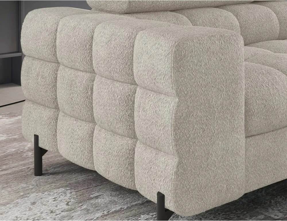 Krémovobiela rozkladacia/s úložným priestorom rohová pohovka z textílie buklé (pravý roh/do L) Ferucce – ELTAP